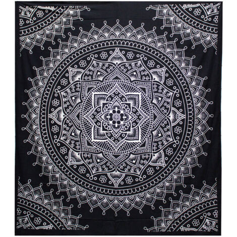 Couvre-lit double en coton + tenture murale B&W - Fleur de Lotus- Vendu par 1