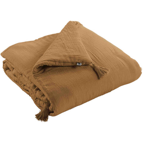 Couvre-lit double gaze de coton marron 90x200 cm