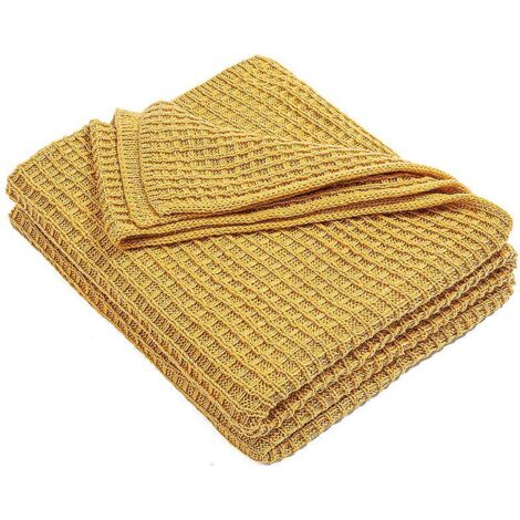 Couvre-lit en coton à carreaux jaunes - Motif gaufré léger (130 x 150 cm) pour une utilisation estivale polyvalente, idéal pour le canapé ou le lit