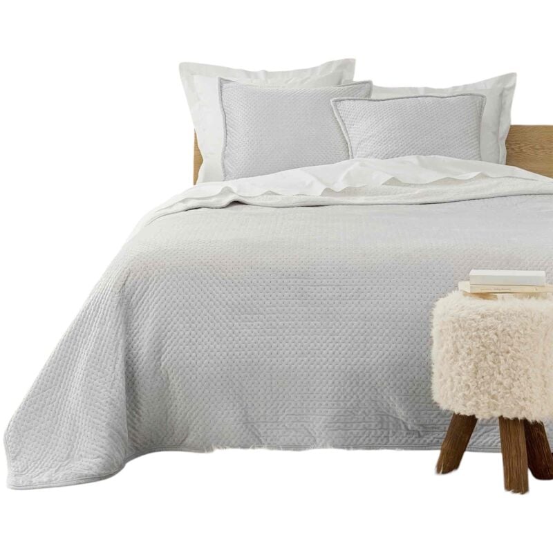 Douceur D'intérieur - Couvre lit et taie velours et sherpa Mylene 220 x 240 cm gris