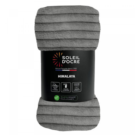 Couvre lit flanelle et velours 180x220 cm HIMALAYA gris, par Soleil d'ocre