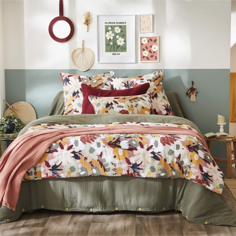 Couvre-lit gaze de coton imprimé printemps 90x200 cm