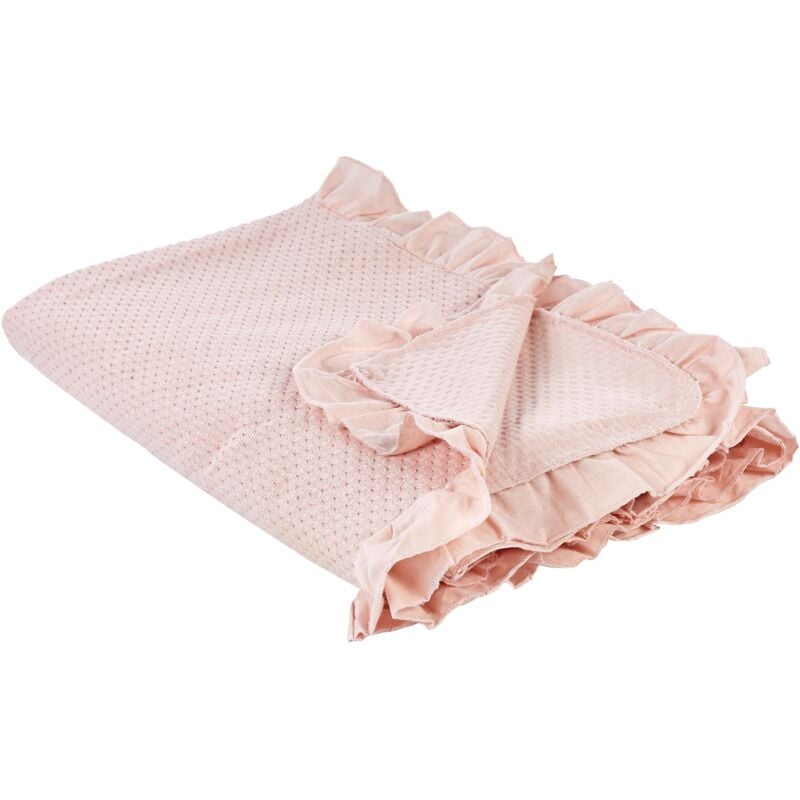Beliani - Couvre-lit Jeté Décoratif avec Froufrous 220 x 200 cm en Coton Rose Pastel Hatton