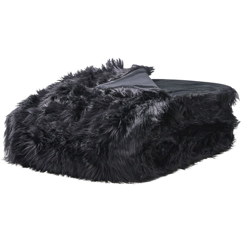 Beliani - Couvre-lit Noir en Fausse Fourrure Chaud 200 x 220 cm pour l'Hiver et Tout Doux Parfait pour Décorer un Lit de Grande Taille