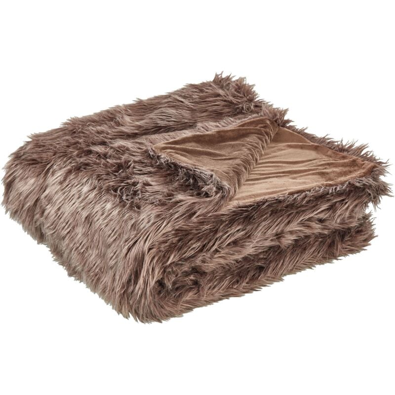 Beliani - Couvre-lit Marron en Fausse Fourrure Chaud 200 x 220 cm pour l'Hiver et Tout Doux Parfait pour Décorer un Lit de Grande Taille