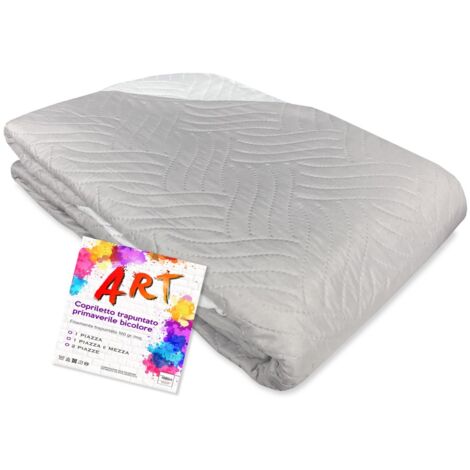 COUVRE-LIT MATELASSÉ ART COULEUR UNIE BICOLORE 1 PLACE Gris