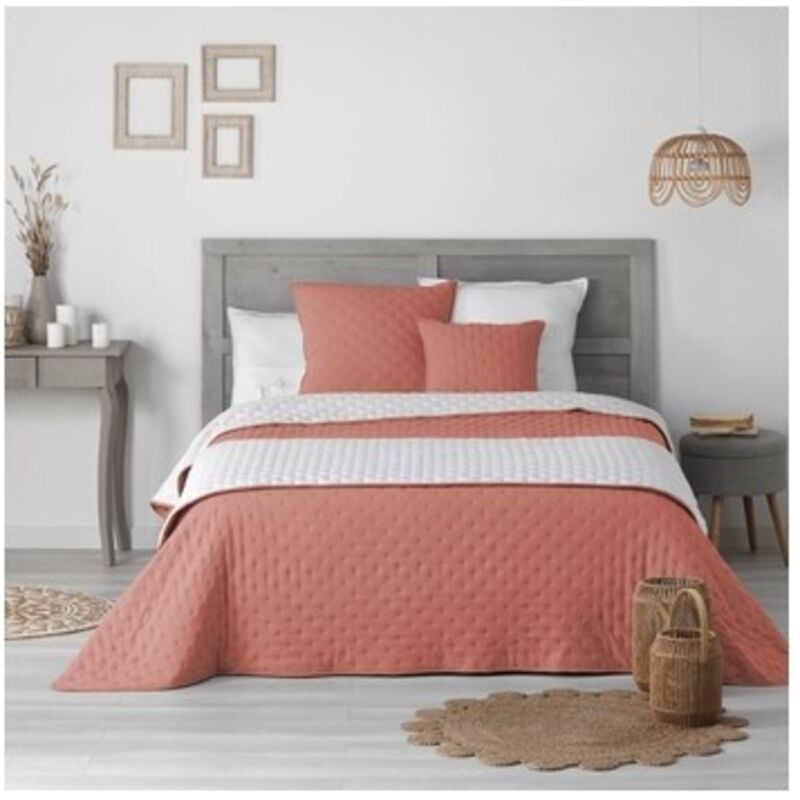 Couvre-lit microfibre matelassé Mellow chic terracotta et blanc 80x180 cm