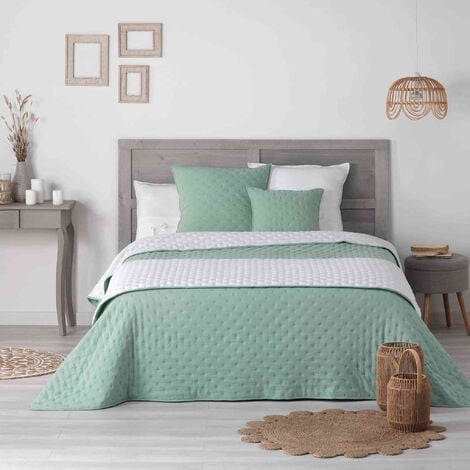 Couvre-lit microfibre matelassé Mellow chic menthe et blanc 240x220 cm