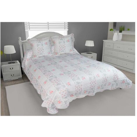 Couvre-lit Boutis Coton 220x240 Gris - Avec Taies D'Oreiller