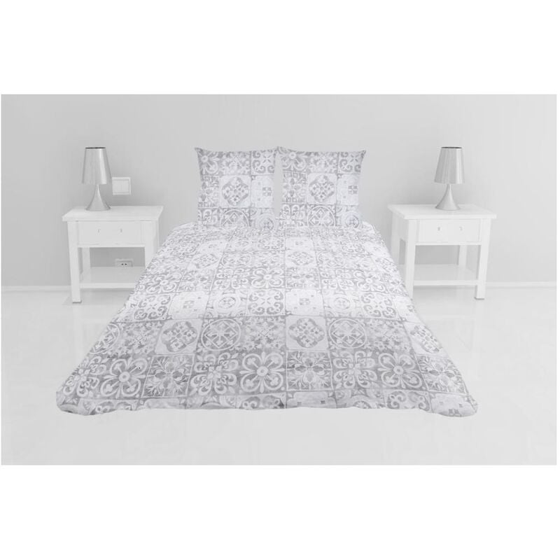 Couvre lit microfibre + taies 240 x 260 cm Persan gris