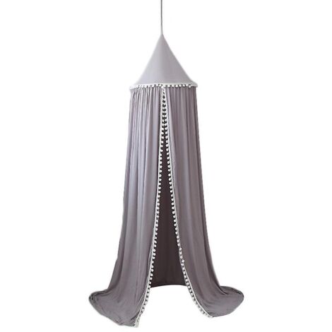 Couvre-lit moustiquaire en coton gris pour enfant, rideau en forme de dôme suspendu