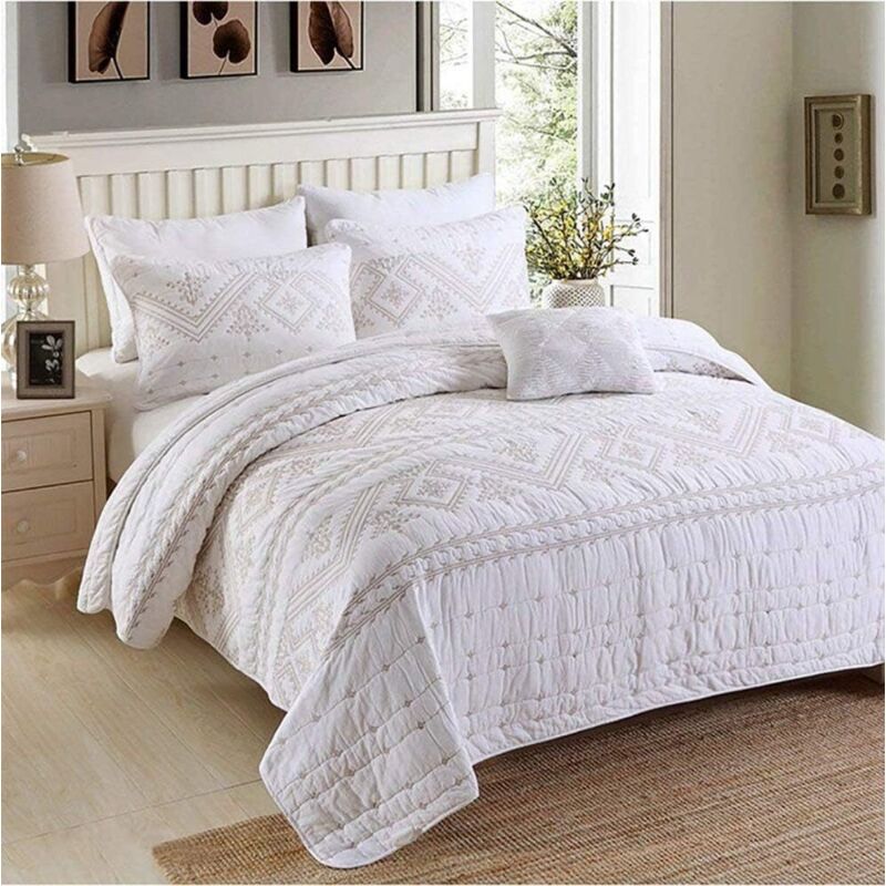 Couvre-lit patchwork 250x270 cm coton 100% + 2 housses oreiller, 3 pièces, boutis luxe