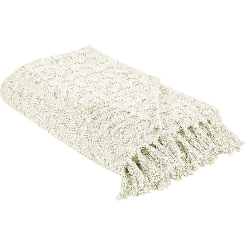 Beliani - Couvre-Lit Plaid Décoratif en Coton 220 x 240 cm Couverture Chambre Salon Blanc Cassé Bere