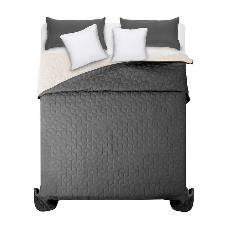REA - couvre-lit réversible capitonné diamante d.grey / ecru 2.00X2.20