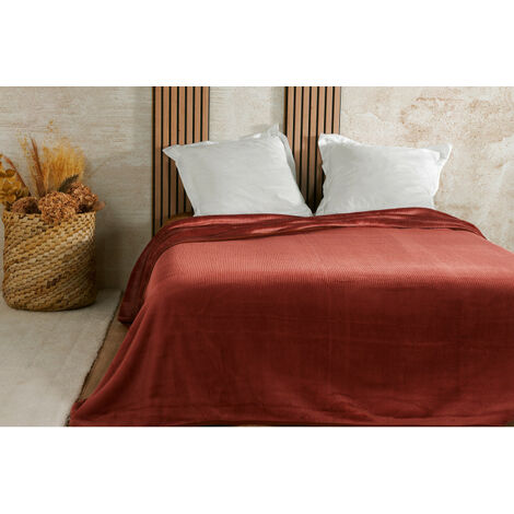 Couvre lit velours gaufré - 180x240cm - Terre cuite