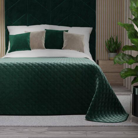 Couvre-lit VELVI 220x240cm - vert émeraude à motifs géométriques