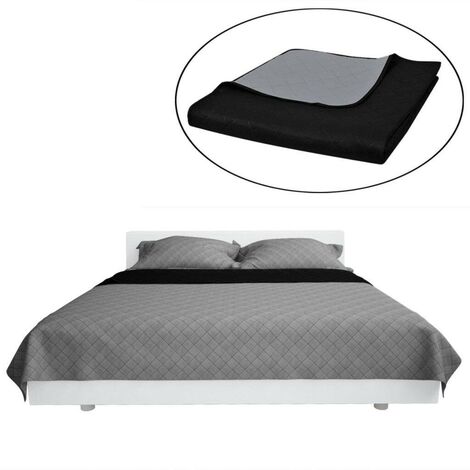 Couvre-lits à double c?tés Noir/Gris 220 x 240 cm HDV00521