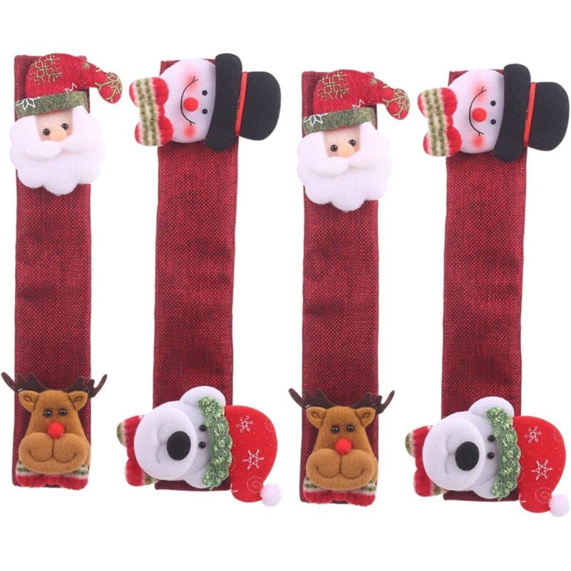 Couvre-poignées de réfrigérateur de Noël - Décorations de Noël - Couvre-poignées d'armoire d'intérieur pour les fêtes - Lot de 4