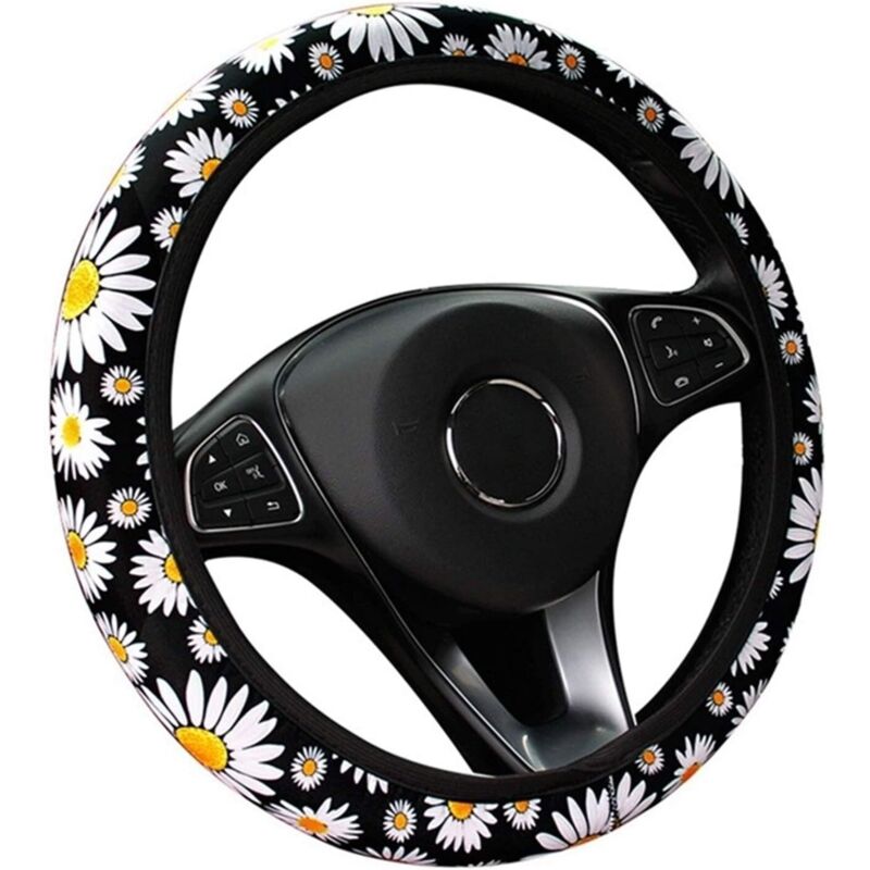 Couvre Volant Voiture Mignon Daisy Fleur Voiture décoration intérieure tricoté Couverture de Volant Universel Voiture Accessoires Couverture de Roue