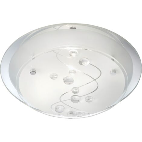 COVE 1L Plafonnier Rond métal chrome, verre avec perles deco E27 max 60w diamètre 25cm