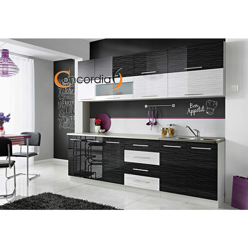 

COVE N | Cocina completa L 260 cm 8 piezas + Encimera INCLUIDA | Juego de muebles de cocina | Armarios de cocina lineales - Blanco/Negro