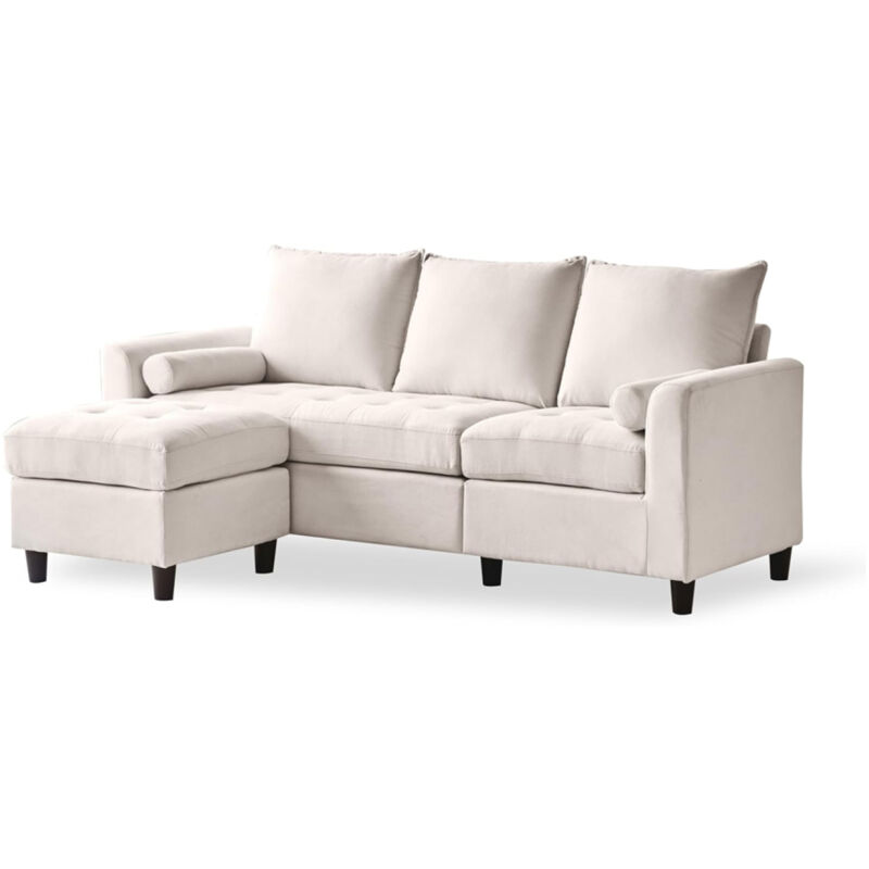 Concept-usine - coventry - Canapé 3 places en velours avec pouf beige