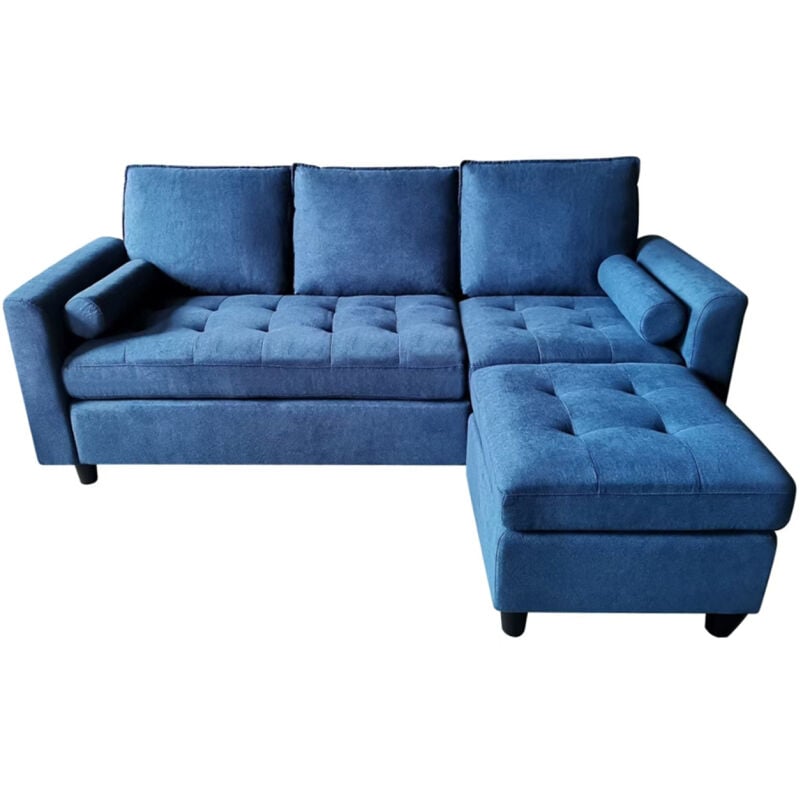 Concept-usine - coventry - Canapé 3 places en velours avec pouf bleu