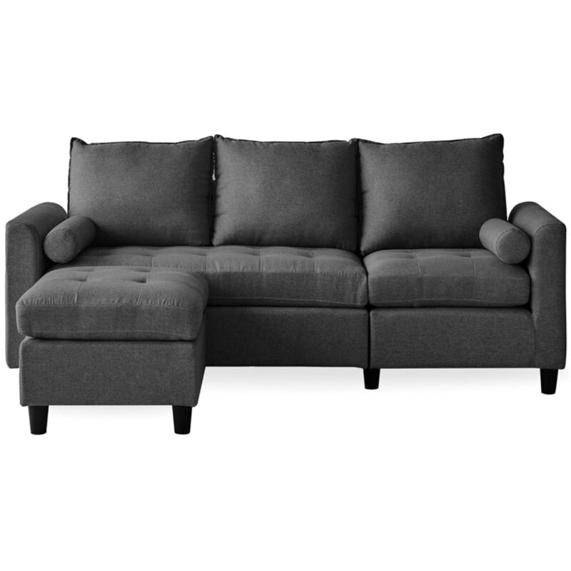 COVENTRY - Canapé 3 places en velours avec pouf gris foncé