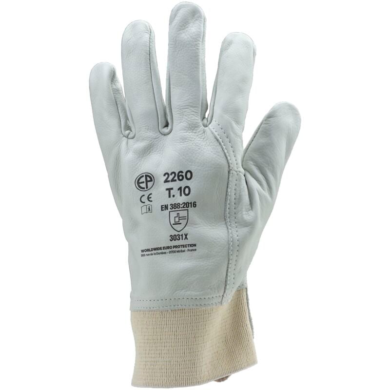 Coverguard - Lot de 10 - Gants Manutention fleur vachette - poignéslast protège art Taille 9