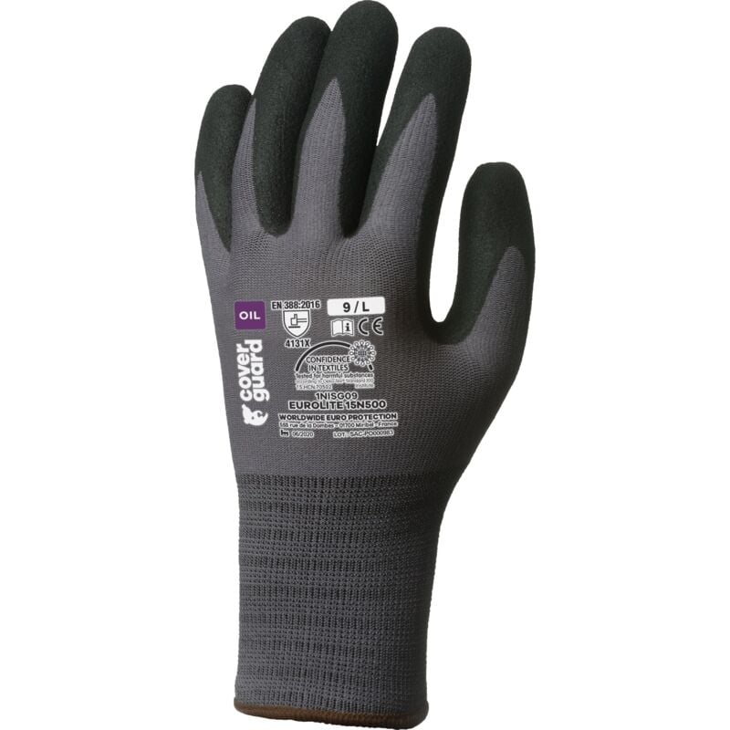 Lot de 10 - Gants Manutention EUROGRIP 15N500 double enduction nitrile paume Taille 6