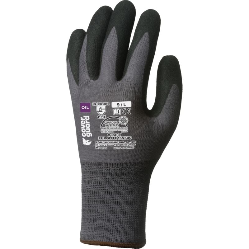 Lot de 10 - Gants Manutention eurogrip 15N500 double enduction nitrile paume Taille 8