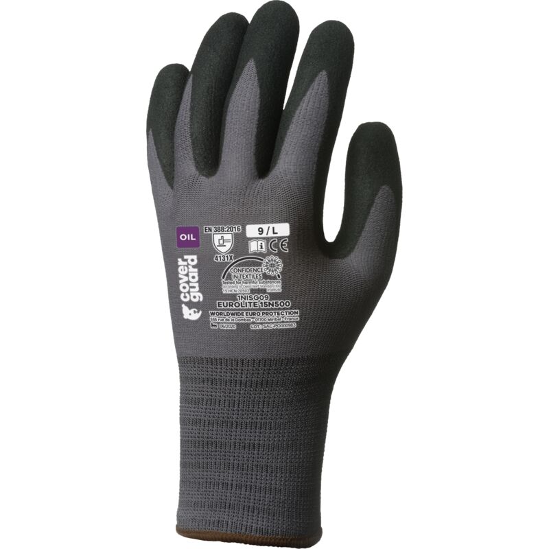 Lot de 10 - Gants Manutention eurogrip 15N500 double enduction nitrile paume Taille 11
