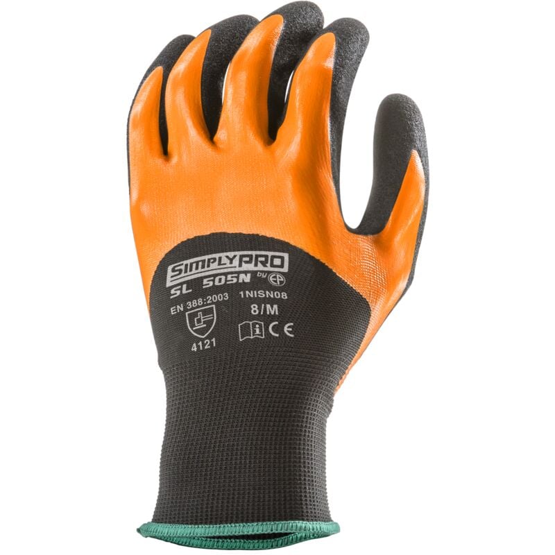 Lot de 10 - Gants Manutention SIMPLY PRO SL505N end nitrile paume+3/4 dos Taille 6