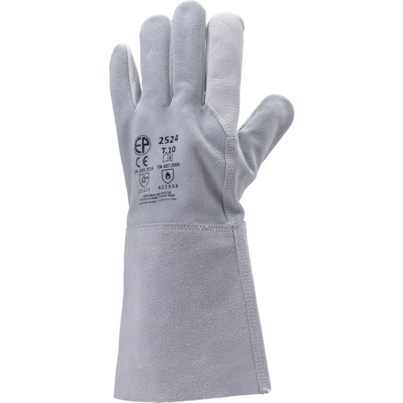 Lot de 12 - Gants soudure fleur de vachee - dos croûte Taille 10