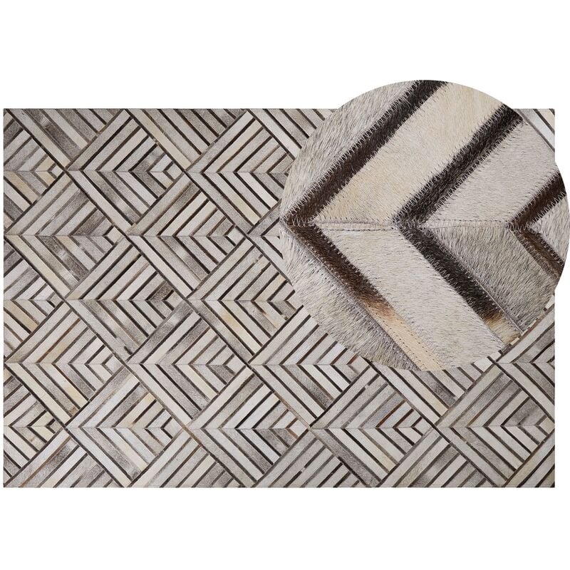 Cowhide Leather Rug Beige Patchwork Geometric Diamond Pattern 140 x 200 cm Tekir