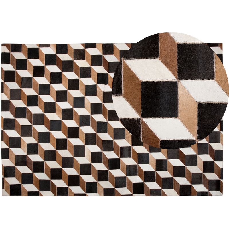 Modern Cowhide Leather Area Rug Brown 3D Pattern 140 x 200 cm Alpkoy