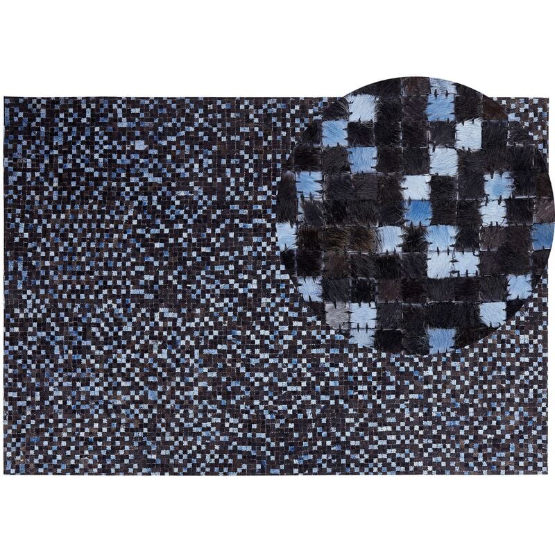 Patchwork Rectangular Area Rug Cowhide Leather 160 x 230 cm Brown and Blue Ikisu