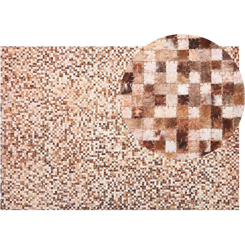 Boho Cowhide Leather Patchwork Area Rug Brown Beige 140 x 200 cm Torul