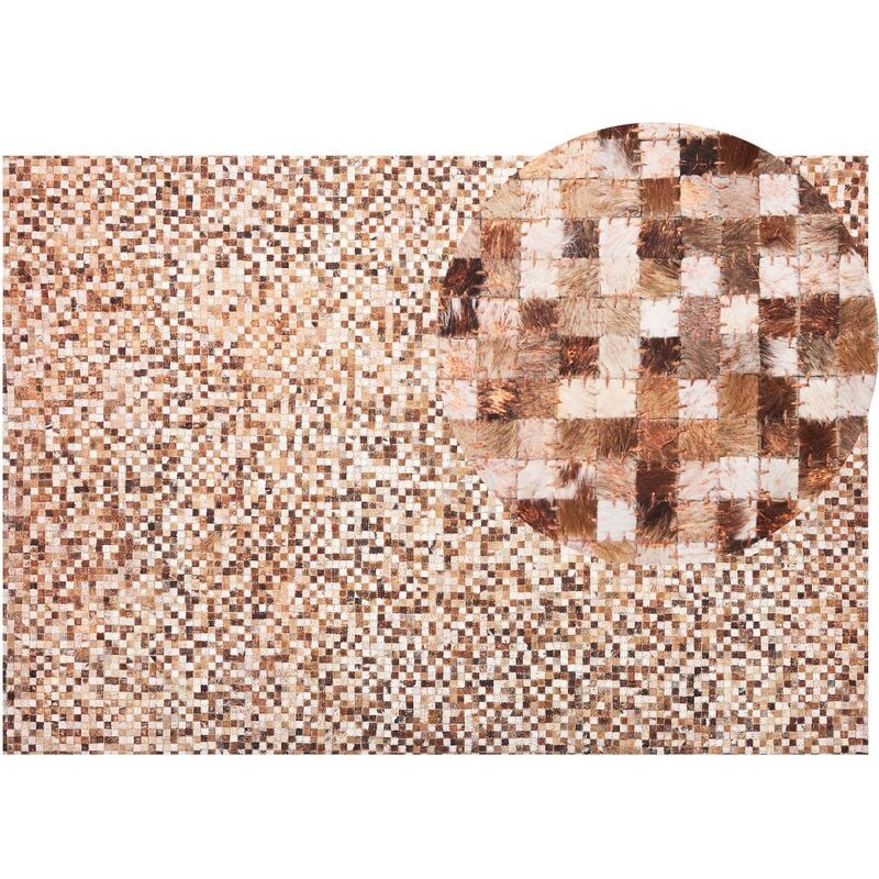 Beliani - Boho Cowhide Leather Patchwork Area Rug Brown Beige 160 x 230 cm Torul