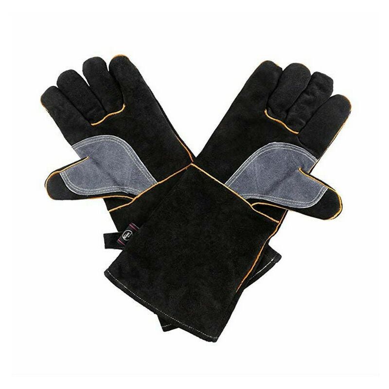 Cowhide Welding Gloves, Wear-Resistant Gloves, Heat Insulation and High Temperature Resistant, Outdoor Barbecue Gloves, 14 Inch