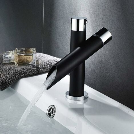 COZEVDNT GDRHVFD Grifo de baño Lavabo de cascada negro mate Grifo mezclador monomando Diseño moderno Latón (Corto)