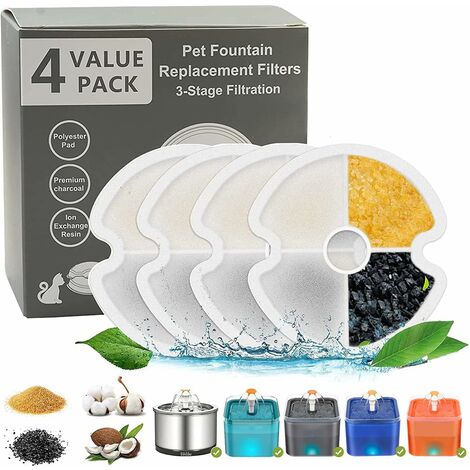 COZEVDNT Juego de 4 filtros de repuesto para fuente de agua de acero inoxidable con filtro de carbón activado blanco, accesorios para dispensador de agua