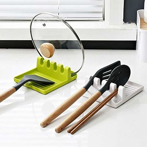 Paquete de 5 soportes para cucharas de cocina de silicona, soporte para  cucharas de cocina de silicona flexible en forma de almendra, soporte para  cucharas y cucharones para utensilios de cocina