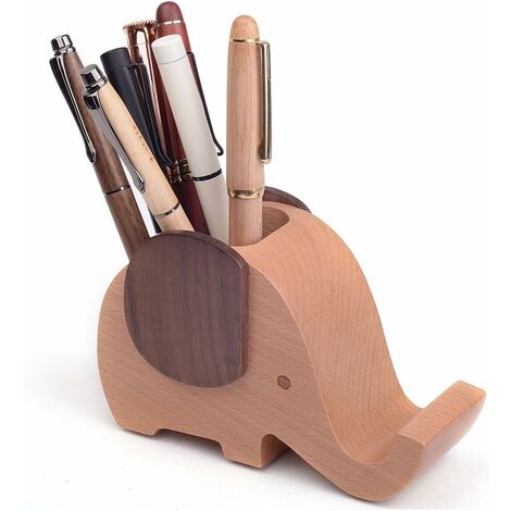 COZEVDNT Schreibtisch-Organizer aus Holz, Elefant, Stifthalter mit Handyhalter