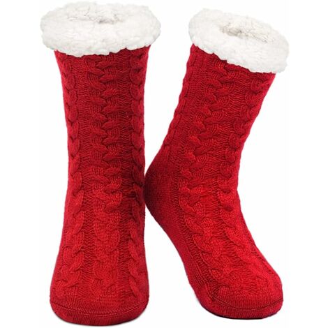 Cozy socks for ladies, non-slip socks, winter socks, with ABS sole and warm socks, house socks, 1 pair-red