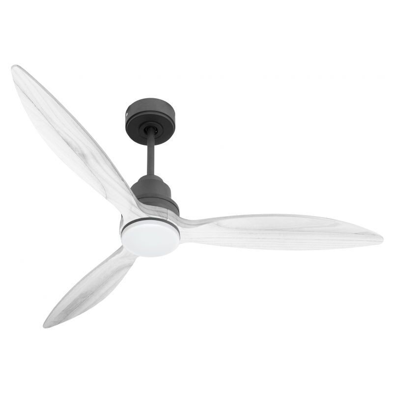 Purline - Tenerife - Super destratificateur et ventilateur dc 132 cm Gris basalte pales bois blanc avec Lumière 25 à 35 m²