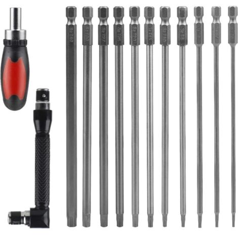 CPROSP Tournevis à Main Sets avec 2 Tournevis à Cliquet Magnétique, 11PCS Torx Hex Tige 150mm, S2 Alliage d'Acier, T5 T6 T7 T8 T9 T10 T15 T20 T25 T27 T30 T40, Embouts Magnétiques