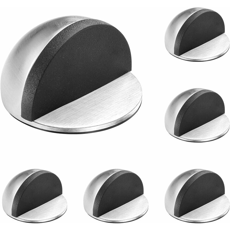 (Argent)Lot de 6 Arrêts/ Butées de Porte Adhesive en Acier Inoxydable, Bloque avec Pare-Chocs en Caoutchouc, Arret de Porte Sol Protection de Portes