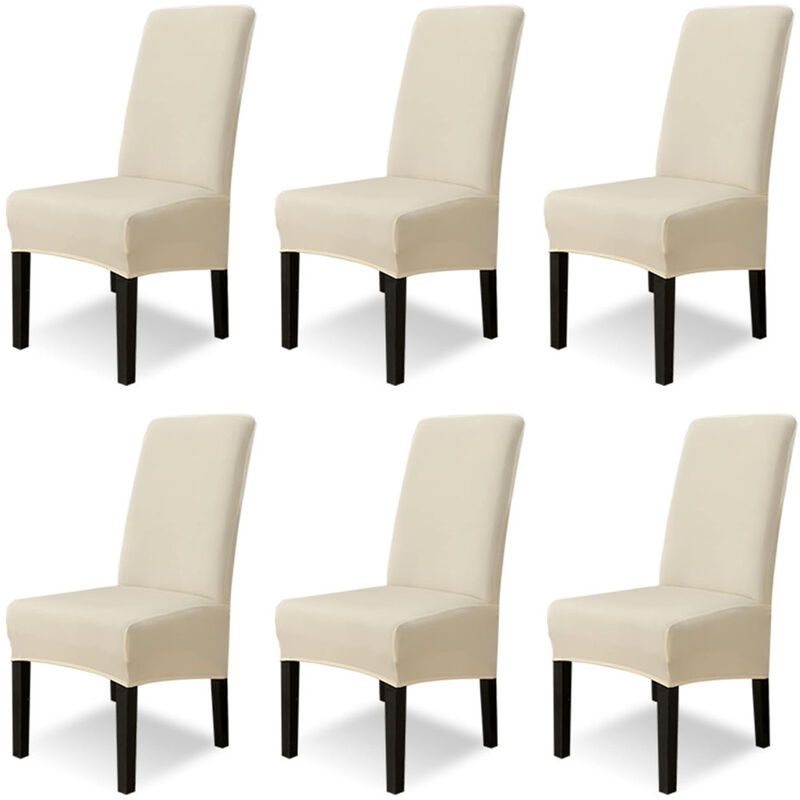 (Beige)6 Pièces Grand Housse de Chaise de Salle à Manger Couverture de Chaise Grande Taille Amovible Lavable pour Décor Salle à Manger Hôtel Cuisine