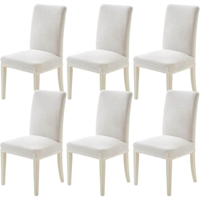 Housse de Chaise Salle à Manger Moderne House de Chaise Intérieur Extensible Housse Chaise Blanche 6-Pièces Protege Assise Couvre Convient à la